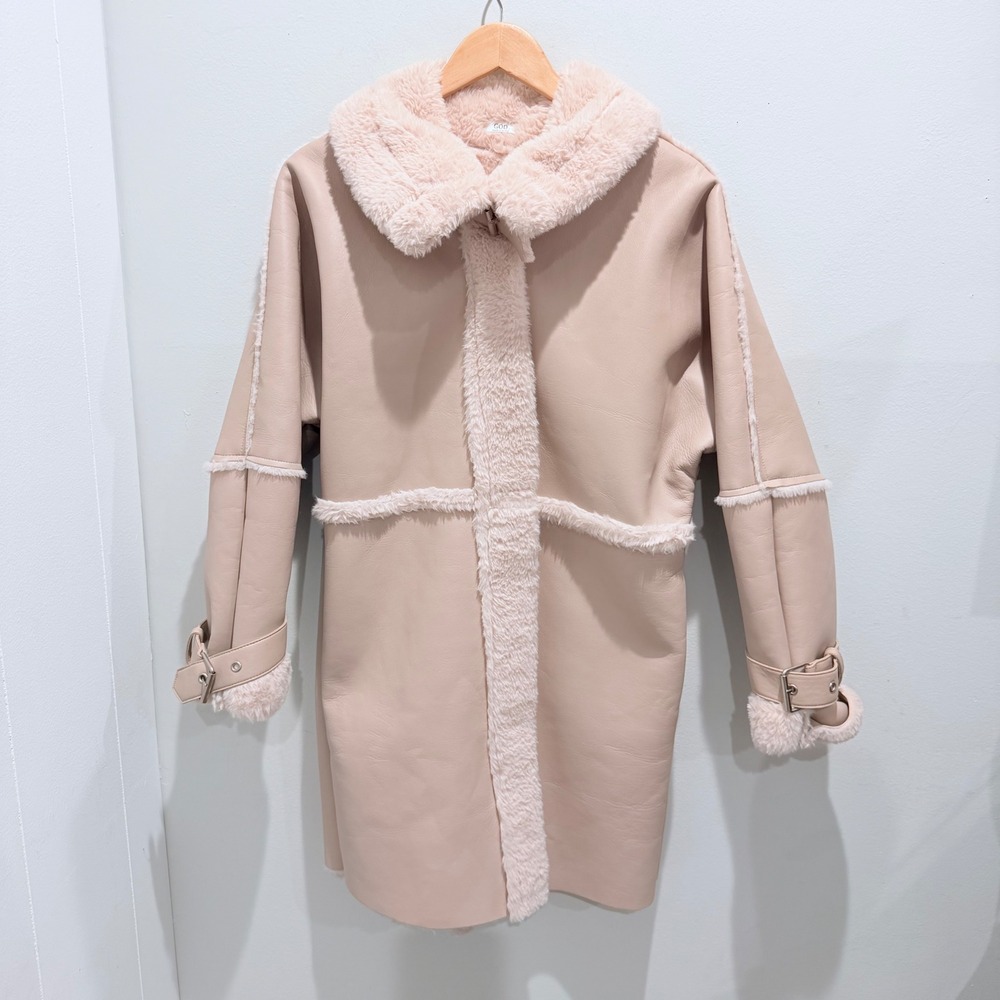 Premium Heavyweight K-Fashion Faux Shearling/Leather Coat - Pinkish Tan Size M/L